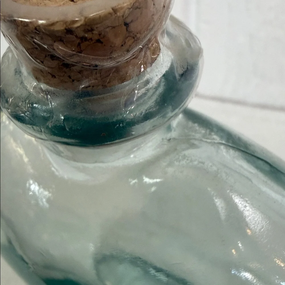 Vintage Pier 1 Clear Green Glass Bulb Vase w/ Cork Stopper Approx 6” Spain